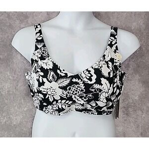 ArteSands Floral Bikini Top Size 16 Black White Underwire Multi-fit‎ Cup E-F NEW